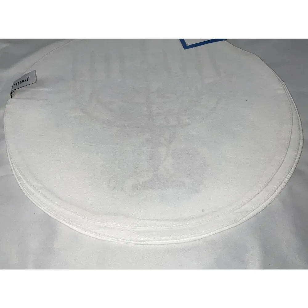 NEW HANUKKAH CIRCLE PLACEMATS STAR OF DAVID MENORAH BLUE WHITE FLOWERS SET/4